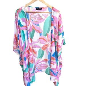 NWT Lane Bryant Women Chiffon Floral Overpiece Top Swim Cover Up Plus One size
